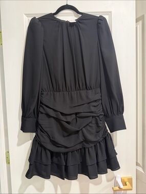 NWT TCEC Black Long-Sleeve Ruffle Tiered Mini Dress